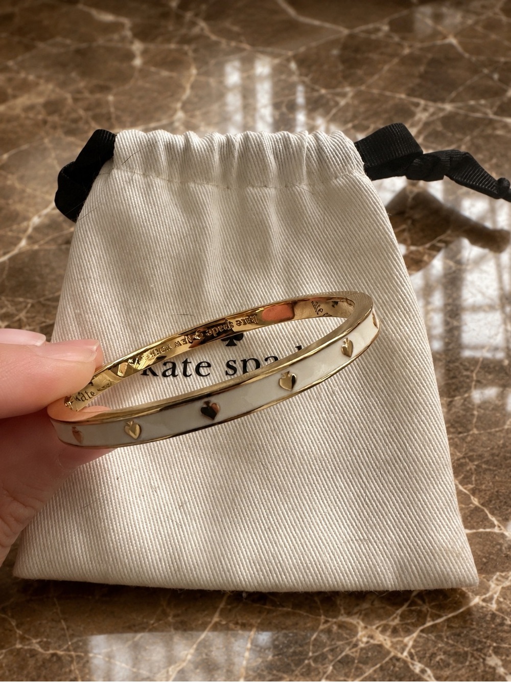 kate spade Gold and Cream Heart Enamel Bangle Bracelet